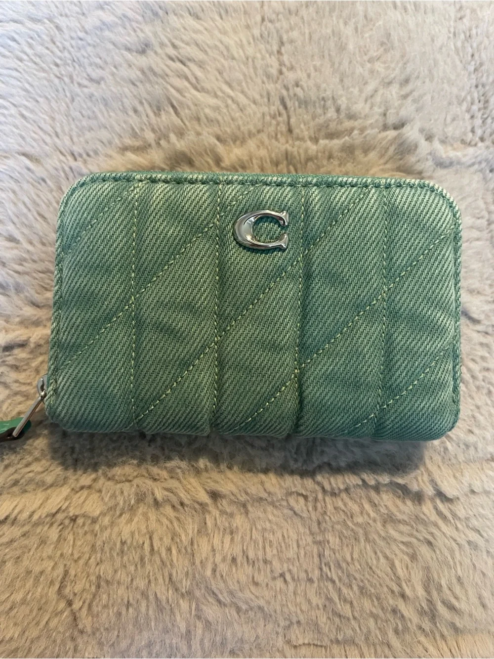 Coach Quilted Denim Zip Wallet in Mint Green